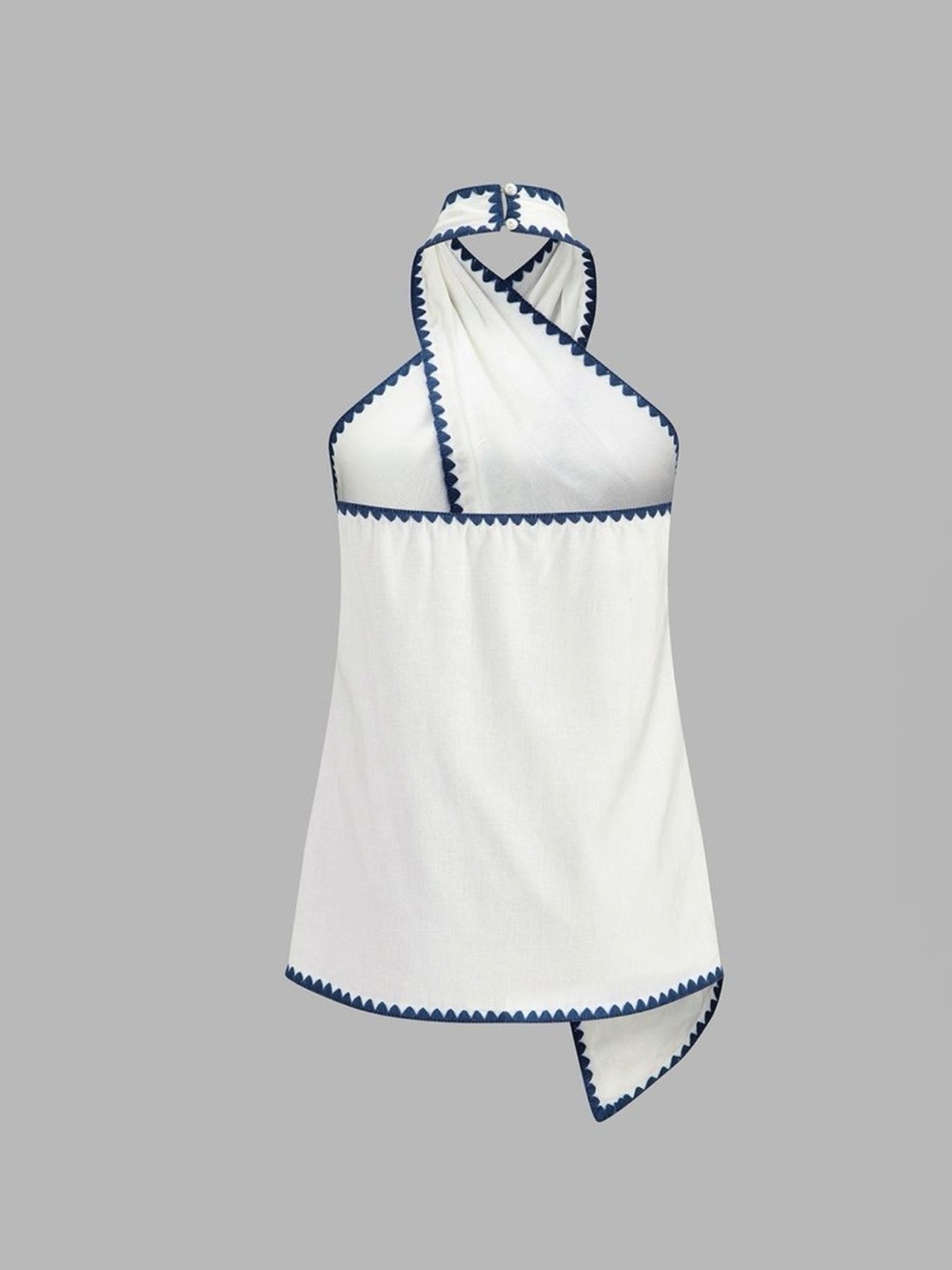 Commense White Halter Short Set with Blue Trim - Picture 4 of 8